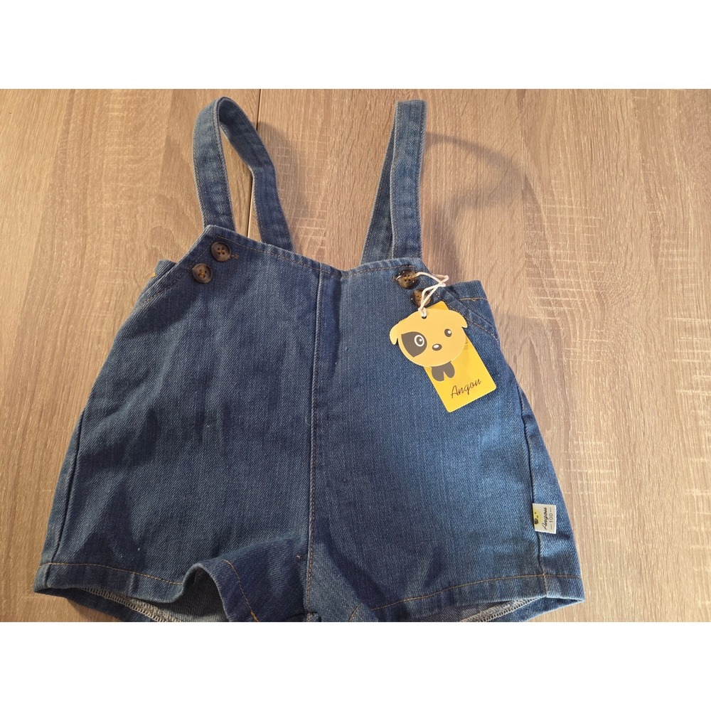 Angou Toddler Blue Denim Bib Overalls Shorts Size 100 NWT